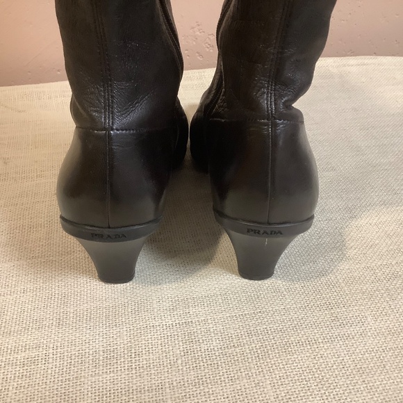 Prada Linea Rossa Black Leather Square Toe Knee-High Boots - Picture 7 of 11